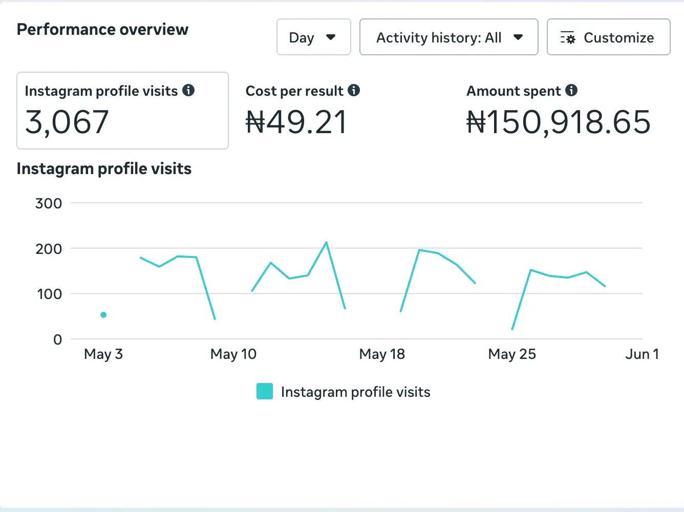 Meta Instagram campaign results screenshot